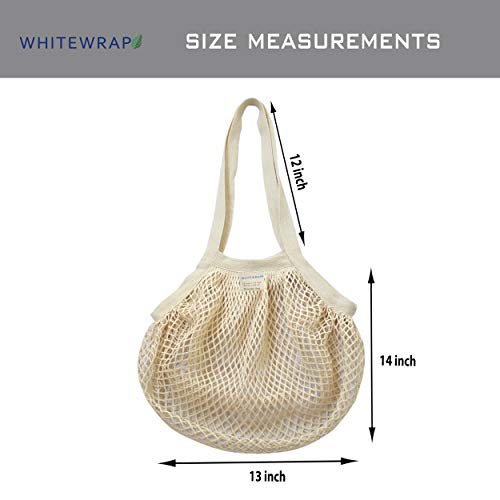 WHITEWRAP Cotton Mesh String Reusable Bag Long Handle Net Tote Bag| 13"x14" | 2-Pack | Natural | Reusable Grocery Bags, Vegetable Bag, Shopping bag, Hand bag