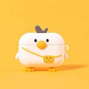 compatible for airpods case pro white bag duck ，kids teens girls boys women protective silicone skin for airpod case cute duck, funny kawaii fashion cartoon 3d cover for airpods pro with keychain