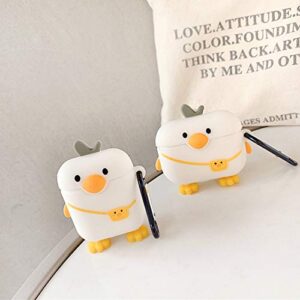 Compatible for AirPods Case Pro White Bag Duck ，Kids Teens Girls Boys Women Protective Silicone Skin for AirPod Case Cute Duck, Funny Kawaii Fashion Cartoon 3D Cover for AirPods Pro with Keychain