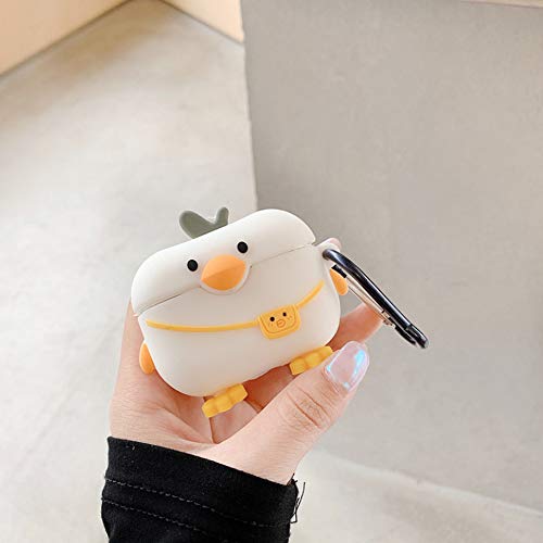 Compatible for AirPods Case Pro White Bag Duck ，Kids Teens Girls Boys Women Protective Silicone Skin for AirPod Case Cute Duck, Funny Kawaii Fashion Cartoon 3D Cover for AirPods Pro with Keychain