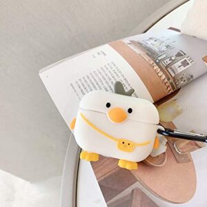 Compatible for AirPods Case Pro White Bag Duck ，Kids Teens Girls Boys Women Protective Silicone Skin for AirPod Case Cute Duck, Funny Kawaii Fashion Cartoon 3D Cover for AirPods Pro with Keychain