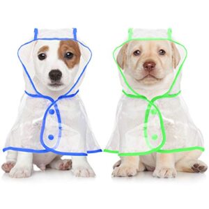 2 Pieces Pet Dog Raincoat Clear Pet Waterproof Clothes Hooded Rain Jacket Plastic Puppy Rain Poncho Pet Rainwear for Small Medium Dog (Blue and Green,S)