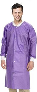 amz medical supply disposable lab coat small, pack of 10 purple disposable lab coats for adults, 45 gsm sms painting lab coat disposable with 3 pockets, snaps, cuffs, unisex lab coats disposable