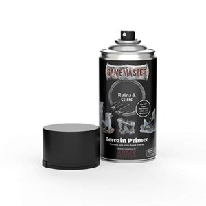 the army painter gamemaster - terrain primer: ruins & cliffs (10 ounce) - matte spray paint primer for dungeon dragon terrains & tiles, and filler primer for tabletop roleplaying wargaming scenery