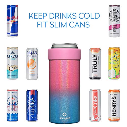 JIVILILM Stainless Steel Insulated Cooler for 12oz Slim Cans | Skinny Can Drinks Holder for Hard Seltzer, Beer, Soda, and Energy Drinks (Dream Hubble-Bubble)