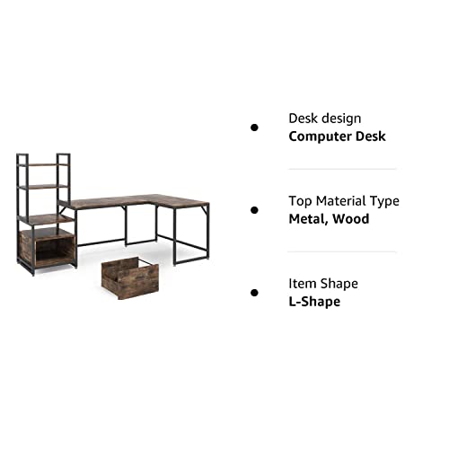 Tribesigns L-Shaped Desk with File Drawer, Reversible Corner Computer Desk with 3-Tier Storage Shelves, 85.4 inches Office Desk Computer Table Workstation for Home Office