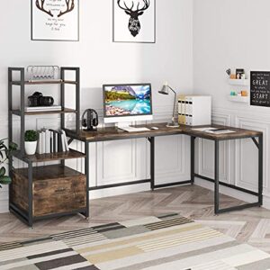 Tribesigns L-Shaped Desk with File Drawer, Reversible Corner Computer Desk with 3-Tier Storage Shelves, 85.4 inches Office Desk Computer Table Workstation for Home Office