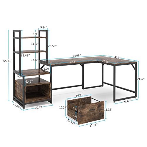 Tribesigns L-Shaped Desk with File Drawer, Reversible Corner Computer Desk with 3-Tier Storage Shelves, 85.4 inches Office Desk Computer Table Workstation for Home Office