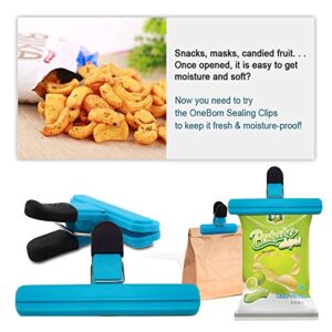 Food Bag Sealing Clips Set - Heavy Duty Food Storage Clips, Chips Bag Clips for Bags Snap Closure Bag Sealer, Large Bag Clips with Air Tight Seal Grip for Food Storage (Blue)