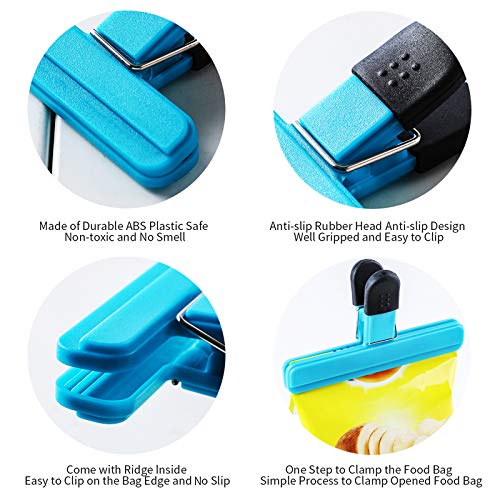 Food Bag Sealing Clips Set - Heavy Duty Food Storage Clips, Chips Bag Clips for Bags Snap Closure Bag Sealer, Large Bag Clips with Air Tight Seal Grip for Food Storage (Blue)