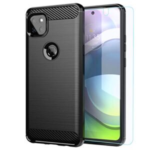 m maikezi for moto one 5g ace case,motorola one 5g ace case with hd screen protector, soft tpu slim fashion non-slip protective phone case cover for motorola moto one 5g uw ace (black brushed tpu)