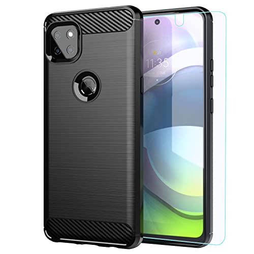 M MAIKEZI for Moto One 5G Ace case,Motorola one 5G Ace Case with HD Screen Protector, Soft TPU Slim Fashion Non-Slip Protective Phone Case Cover for Motorola Moto One 5G UW Ace (Black Brushed TPU)