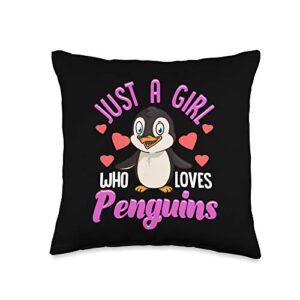 just a girl who loves penguins gifts for women just a girl who loves cute & funny fluffy penguin throw pillow, 16x16, multicolor