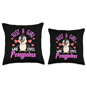 Just A Girl Who Loves Penguins Gifts For Women Just A Girl Who Loves Cute & Funny Fluffy Penguin Throw Pillow, 16x16, Multicolor