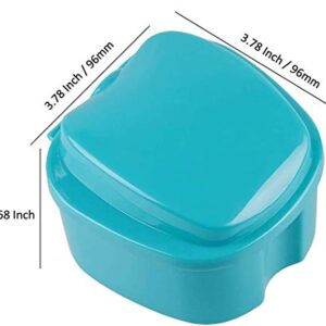 2 Pack Colors Denture Bath Case Cup Box Holder Storage Soak Container with Strainer Basket for Travel Cleaning (Light Blue, White)