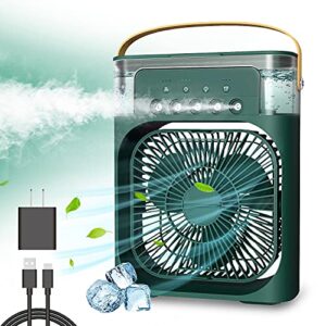 ntmy personal air cooler, portable air conditioner fan, mini evaporative cooler with 7 colors led light, 1/2/3 h timer, 3 wind speeds and 3 spray modes for your desk, nightstand, or coffee table