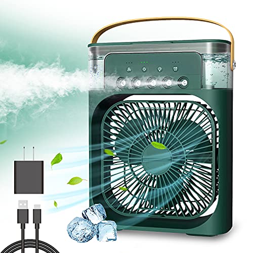 NTMY Personal Air Cooler, Portable Air Conditioner Fan, Mini Evaporative Cooler with 7 Colors LED Light, 1/2/3 H Timer, 3 Wind Speeds and 3 Spray Modes for Your Desk, Nightstand, or Coffee Table