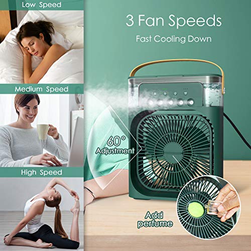 NTMY Personal Air Cooler, Portable Air Conditioner Fan, Mini Evaporative Cooler with 7 Colors LED Light, 1/2/3 H Timer, 3 Wind Speeds and 3 Spray Modes for Your Desk, Nightstand, or Coffee Table