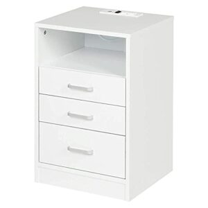 ADORNEVE Nightstand 3 Drawers with Open Storage,Side Tables Bedroom with Charging Station,Bedside Table with Drawers,White