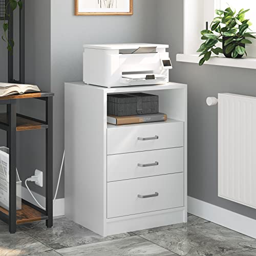 ADORNEVE Nightstand 3 Drawers with Open Storage,Side Tables Bedroom with Charging Station,Bedside Table with Drawers,White