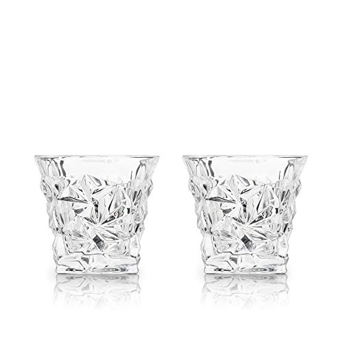 Viski Gem Crystal Whiskey Tumblers Set of 2, Lead-Free Premium Crystal Clear Glass, Striking Lowball Cocktail Glasses, Scotch Glass Gift Set, 10 oz