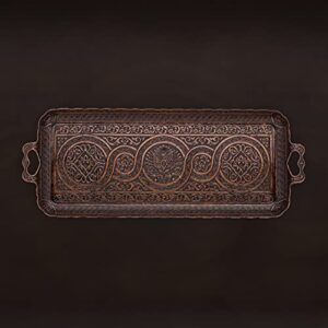 Turkish Ottoman Coffee Tea Beverage Serving Rectangle Tray (Small Tray) (13 INC*5.5 INC) (Copper)