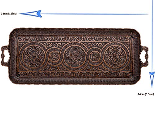 Turkish Ottoman Coffee Tea Beverage Serving Rectangle Tray (Small Tray) (13 INC*5.5 INC) (Copper)