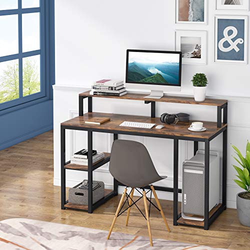 Tribesigns Computer Desk with Storage Shelves, Industrial Writing Desk, PC Desk Table Study Workstation for Home Office