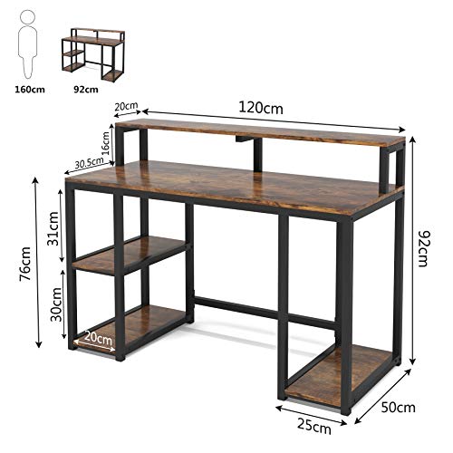 Tribesigns Computer Desk with Storage Shelves, Industrial Writing Desk, PC Desk Table Study Workstation for Home Office