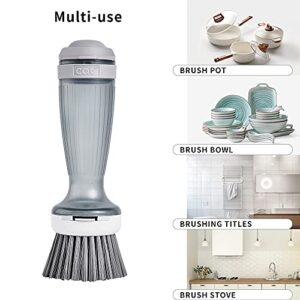 CQT Dish Brush, Dish Scrub Brush with Soap Dispenser for Dishes Kitchen Sink Pot Pan Scrubbing, 1 Brush 2 Refills