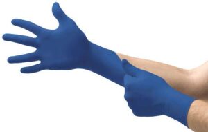 microflex micro-touch royal blue nitrile disposable gloves, powder-free, thin examination gloves for medical use, chemotherapy, cleaning, and sanitation environments, blue, size medium, box of 100