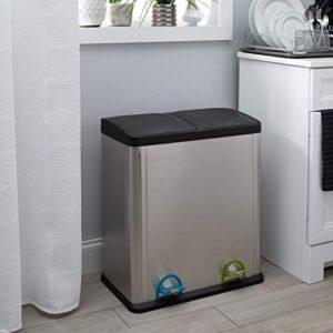 Unknown1 60 Liter 2 Compartment Stainless Recycle Bin Silver Rectangle Steel Removable Liner