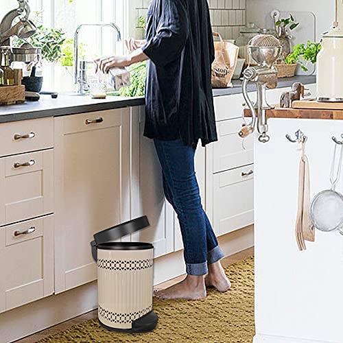 nu steel 5 Liter Round Small Metal Step Trash Can Wastebasket, Garbage Container Bin - for Bathroom, Powder Room, Bedroom, Kitchen, Craft Room, Office - Removable Liner Bucket - 8" x 8" x 12" – Ivory