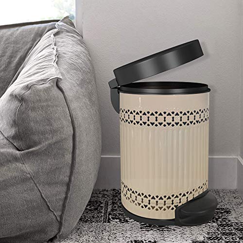 nu steel 5 Liter Round Small Metal Step Trash Can Wastebasket, Garbage Container Bin - for Bathroom, Powder Room, Bedroom, Kitchen, Craft Room, Office - Removable Liner Bucket - 8" x 8" x 12" – Ivory