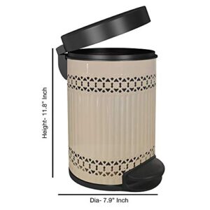 nu steel 5 Liter Round Small Metal Step Trash Can Wastebasket, Garbage Container Bin - for Bathroom, Powder Room, Bedroom, Kitchen, Craft Room, Office - Removable Liner Bucket - 8" x 8" x 12" – Ivory