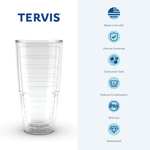 Tervis Plastic Made in USA Double Walled Clear & Colorful Lidded Insulated Tumbler Cup Keeps Drinks Cold & Hot, 24oz 2pk, Blue Lid