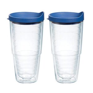 Tervis Plastic Made in USA Double Walled Clear & Colorful Lidded Insulated Tumbler Cup Keeps Drinks Cold & Hot, 24oz 2pk, Blue Lid