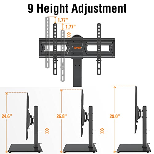 Universal Swivel TV Stand Base, Table Top TV Stand for Most 37-70 inch LCD LED Flat Screen TVs, Height Adjustable TV Mount Stand with Tempered Glass Base, VESA 600x400mm, Holds up to 88 lbs. ELIVED