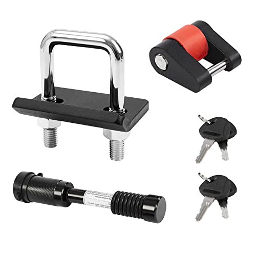 Hitch Lock Set Keyed Alike, 5/8" Dia Locking Hitch Pin Fits Class III, IV, V Receivers, Anti-Rattle Hitch Tightener for 1.25" and 2" Hitches, 1/4" Dia Trailer Coupler Lock for Tow Boat RV Truck