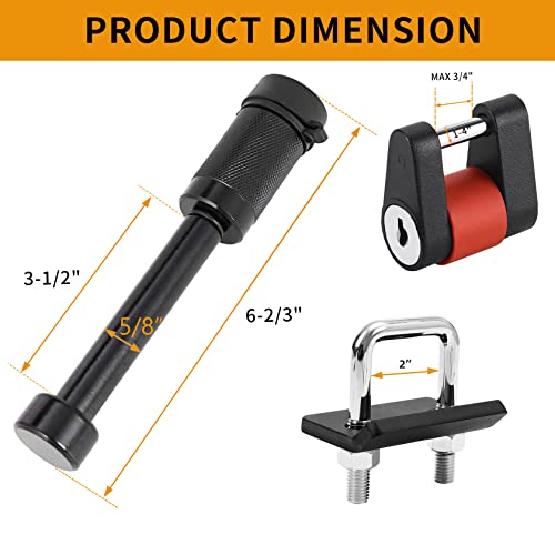 Hitch Lock Set Keyed Alike, 5/8" Dia Locking Hitch Pin Fits Class III, IV, V Receivers, Anti-Rattle Hitch Tightener for 1.25" and 2" Hitches, 1/4" Dia Trailer Coupler Lock for Tow Boat RV Truck