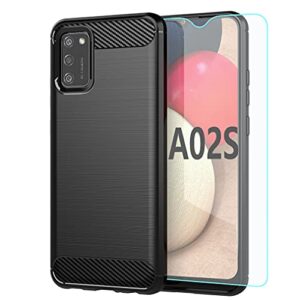 yuanming samsung a02s case,galaxy a02s case,with hd screen protector, shock-absorption flexible tpu bumper cove soft rubber protective case for samsung galaxy a02s (black brushed tpu)