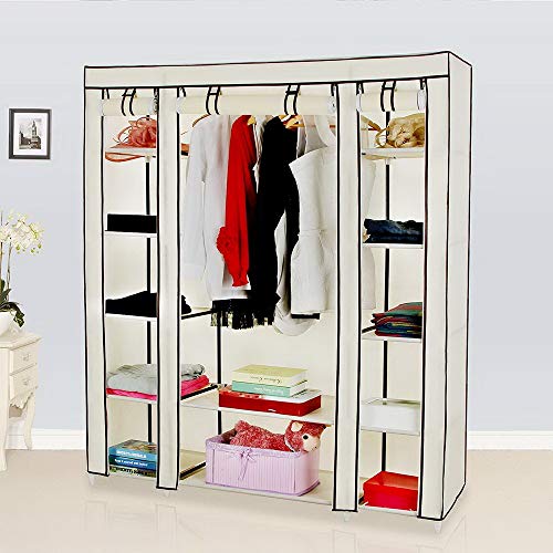 Portable Closet Clothing Wardrobe 5-Layer Nonwoven Wardrobe Double Bar Storage