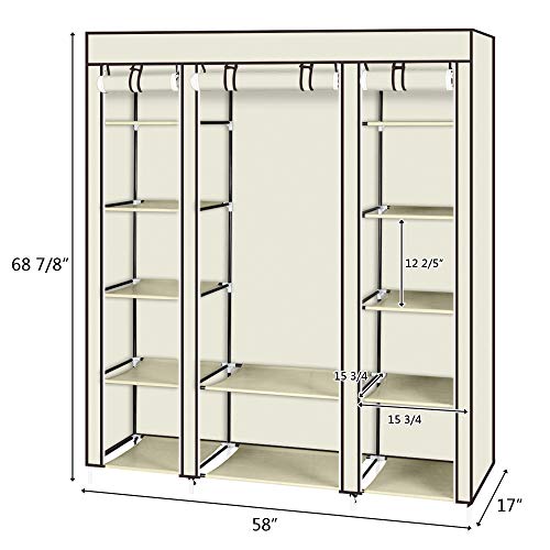 Portable Closet Clothing Wardrobe 5-Layer Nonwoven Wardrobe Double Bar Storage