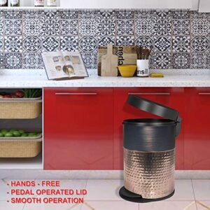 nu steel Hammered Copper & Brushed Bronze Round Stainless Steel Step Garbage Trash Can with Lid: 5 liter/1.32 gal for the Kitchen, Bathroom, Bedroom, Patio, RV