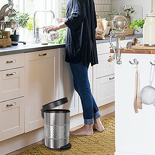 nu steel 5 Liter Round Small Metal Step Trash Can Wastebasket, Garbage Container Bin - for Bathroom, Powder Room, Bedroom, Kitchen, Office - Removable Liner Bucket - 8" X 8" X 12" – Shiny Steel