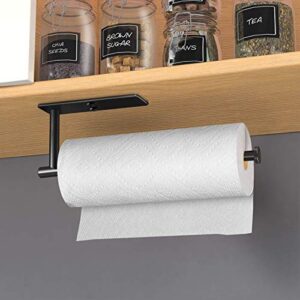 VAEHOLD Self Adhesive Paper Towel Holder Under Cabinet Mount, Wall Mount Paper Towel Roll Rack for Kitchen Cabinet, Bathroom, Wall - SUS304 Stainless Steel Black