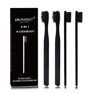 n-amboo bamboo toothbrush soft bristles manual toothbrush adult toothbrush pack of 4 painted black