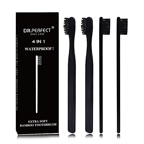 N-amboo Bamboo Toothbrush Soft Bristles Manual Toothbrush Adult Toothbrush Pack of 4 Painted Black