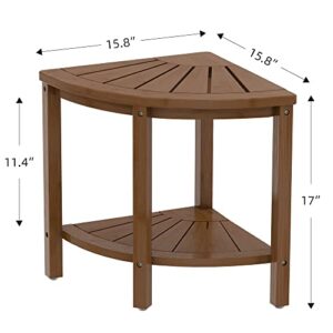 Zhuoyue Bamboo Corner Shower Stool Bench Waterproof with Storage Shelf, for Shaving Legs or Seat in Bathroom & Inside Shower (Walnut)