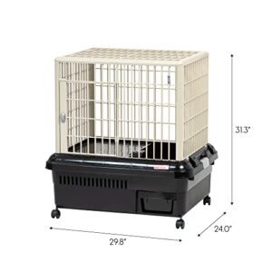 IRIS USA Large Plastic Rolling Rabbit Cage with Top Access Lower Waste Compartment and Caster Wheels, Easy Assembly Movable Small Pet House for Small-Sized Pets Animals, Black/Off-White